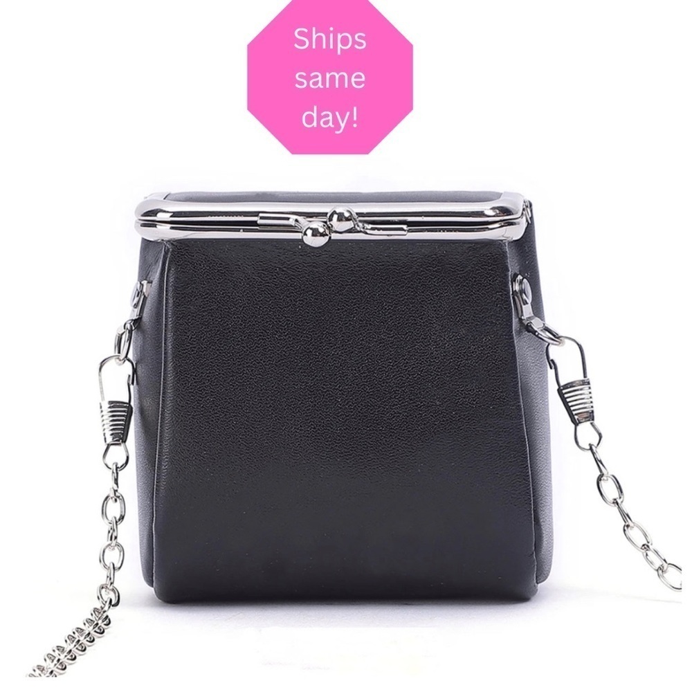 Black leather crossbody bag change purse snap closure